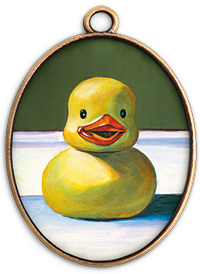 Retrato pintado de um pato de borracha