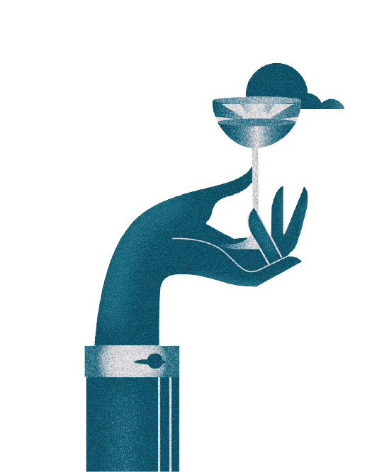 Ilustração de uma mão segurando um coquetel