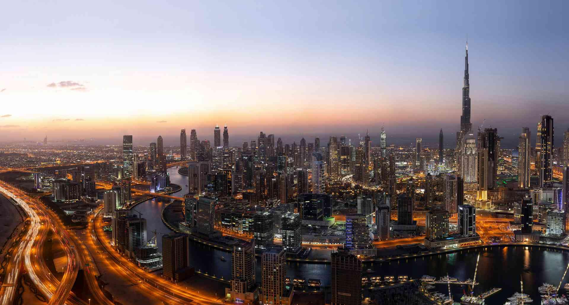 Vista por do sol de Dubai